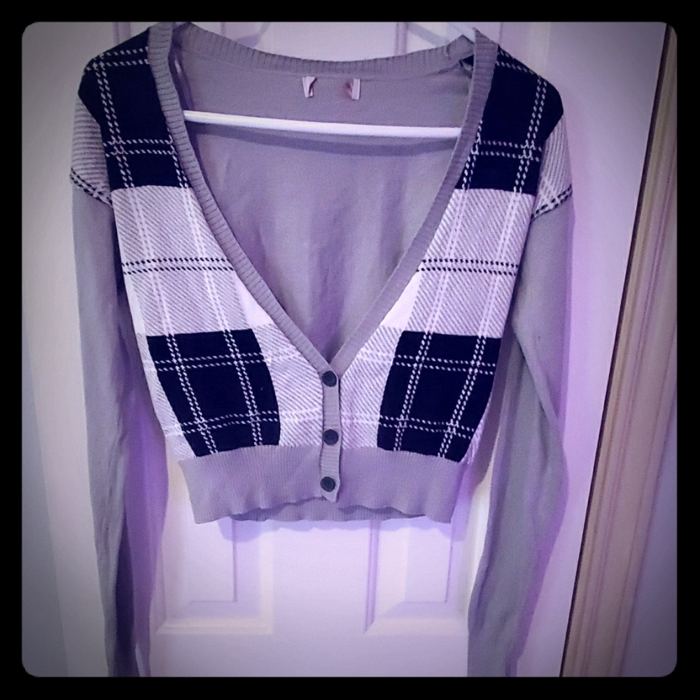 Vintage plaid v neck cardigan